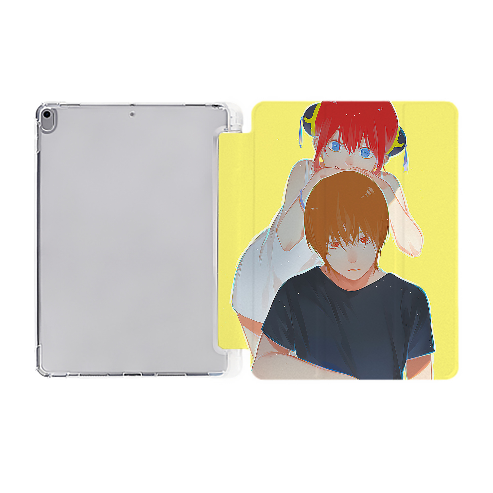 ぎんたま 坂田銀時（さかたぎんとき） 神楽 志村新八（しむら しんぱち） GINTAMA Sakata Gintoki Kagura Shimura Shinpachi IPad ケース ペン収納付き 三つ折りスタンド PUレザー×シリコン 対応機種9.5/10.5/10.9インチ
